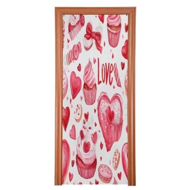 Imagem de ATTX Capa de porta da frente para cupcakes de Dia dos Namorados - Decoração de férias de tecido elástico lavável para festas, casa, decoração de porta da frente, 36 x 98 polegadas (326)