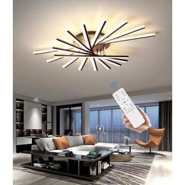 Imagem de Luminária de teto LED moderna e regulável com controle remoto para sala de estar, quarto, sala de jantar e cozinha (preta, 9 lâmpadas).