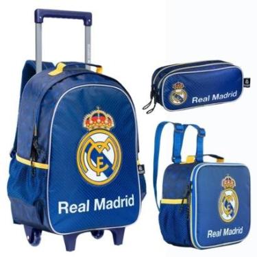 Imagem de Kit Mochila Rodinhas Lancheira Estojo REAL MADRID R Xeryus-Unissex
