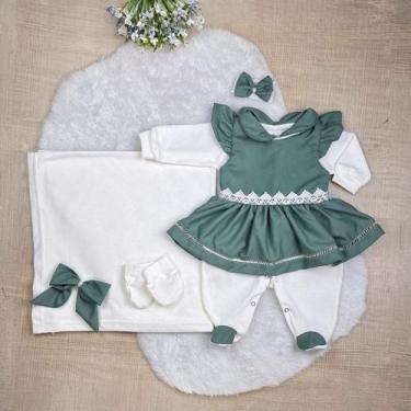 Imagem de Saída Maternidade Lavínia Bebê Menina Roupas de Bebê 05 Peças, Verde, 