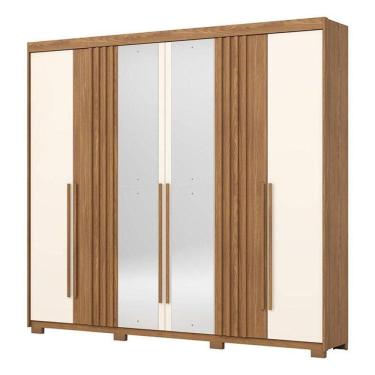 Imagem de Guarda Roupa Casal Norton 6 Portas Nature Off White Com Espelho - Henn