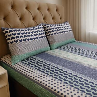 Imagem de Jogo de Lençol Casal 3 Peças Estampado 150 Fios com Elástico + Fronha de Zíper – Ideal para Cama Box e Padrão, Macio para Dormitório (Modelo - 16)