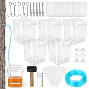 Imagem de Kit de batida de xarope de bordo com 5 espátulas de aço inoxidável, ganchos, baldes transparentes, tampas, 6 plugues, tubulação de grau alimentício de 19 m, filtros, etc. para especialistas ou