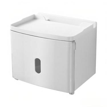 Imagem de Caixa de Papel Higiênico com Prateleira Dispenser Toalha Parede Montado Adesivo Suporte Rolo ABS Janela Visível Trava Mo