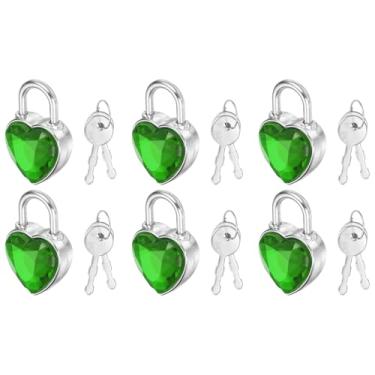 Imagem de PATIKIL 6 peças mini cadeado diário, pequeno cadeado de metal em forma de coração, mini cadeados com chave com 2 chaves para diário, mala de viagem, caixa de joias, mochila, bagagem, verde médio