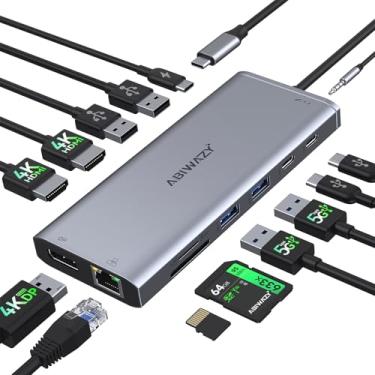 Imagem de Estação de ancoragem USB C com 3 monitores, hub USB C, laptop, adaptador multiportas, dongle, USB C para 2 HDMI, DisplayPort 4K, carregamento PD, Ethernet, 7 portas USB C/A, SD/TF, áudio para