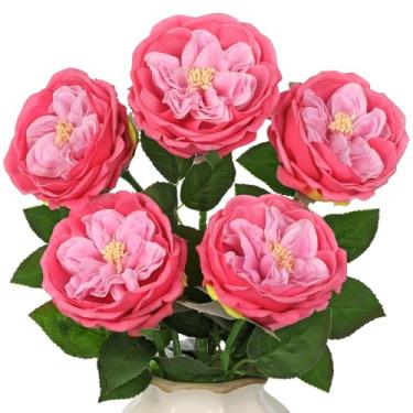 Imagem de 5 peças, peônias de toque real, flores artificiais de 60 cm de comprimento, flores falsas para decoração de látex e peônia rosa para vaso de casamento, dia dos namorados, arranjo de festa, decoração