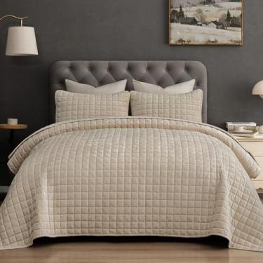 Imagem de PHF Luxuoso conjunto de colcha de veludo tamanho solteiro – 2 peças de edredom acolchoado super macio alternativo com padrão de colcha de caixa quadrada, colcha acolchoada quente, 172,7 cm x 233,6 cm