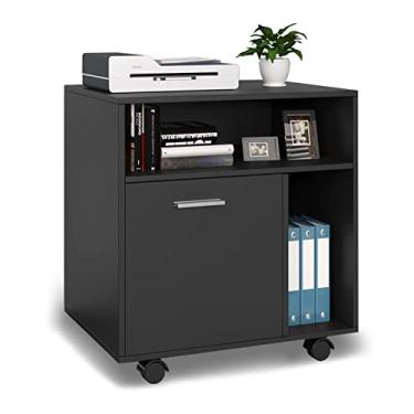 Imagem de U5GAAALPPQ9 Armário de arquivos, suporte de impressora móvel com prateleiras de armazenamento abertas e gaveta armário de escritório lateral de madeira para armário de arquivo doméstico