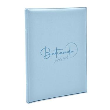 Imagem de Álbum de fotos Ical, encadernação tradicional, para 100 fotos 10x15cm - linha Comemorativo - capa almofadada - modelo batizado - azul - 383