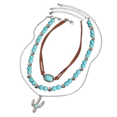 Imagem de tincolia Conjunto feminino com pingente de cacto étnico retrô estilo europeu e americano imitação exclusiva turquesa com contas