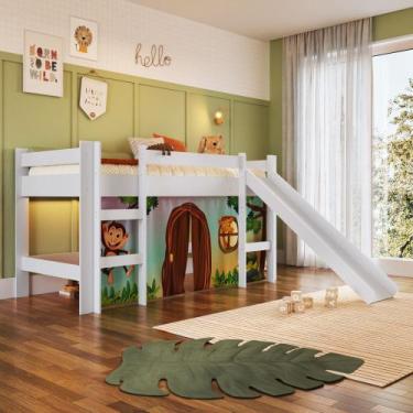 Imagem de Cama Infantil Alta com Escorregador e Cortina Kids Completa Móveis, Br