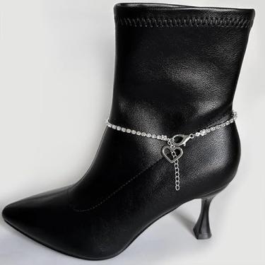 Imagem de Botas de salto alto decoração de sapatos corrente de tornozelo com pingente de cruz de coração de estrela, Diamante de coração vazado, Medium