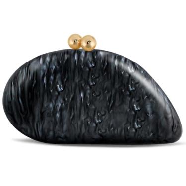 Imagem de Bolsa feminina de acrílico em forma de concha luxuosa de mármore acrílico exclusiva bolsa de ombro bolsa de ombro para festa de casamento, Preto