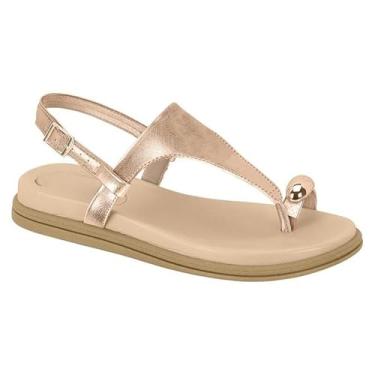 Imagem de Sandália Feminina Rasteira de Dedo Confortável Macia Leve com Palmilha Acolchoada para Praia, Verão e Dia a Dia — Moda Réveillon(Ouro Rosado,33)