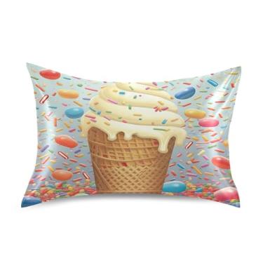 Imagem de xigua Fronha de cetim de sorvete para cabelo e pele, lavável à máquina, antiderrapante, refrescante, fronha de cama padrão com fecho de envelope, 51 cm x 66 cm