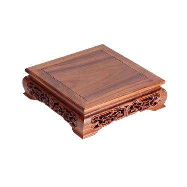 Imagem de Base de vaso quadrado vazado para exibição Pedestal de exibição, vaso de bonsai, bule de chá, suporte de decoração de madeira (pequeno)
