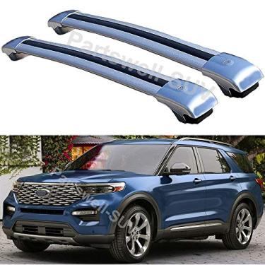 Imagem de YiXi-Partswell 2 peças de rack de teto travável barras transversais bagageiro alumínio adequado para todos os novos Ford Explorer 2020 - prata