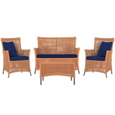 Imagem de Jogo Sofá 2 Poltronas E Mesa Igapó Preta E10 Trama Original Terra Cota