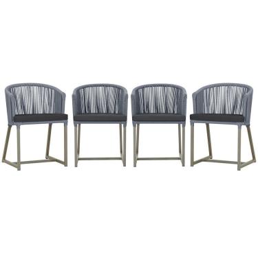 Imagem de 4 Cadeiras De Jantar Noronha Fendi Corda Náutica E11 Trama Prata