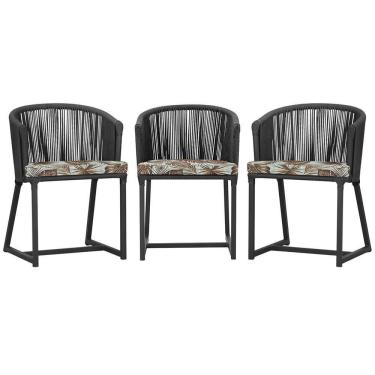 Imagem de 3 Cadeiras De Jantar Noronha Preta Corda Náutica E6 Trama Preto