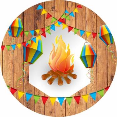 Imagem de Painel de Tecido Sublimado Redondo Festa Junina Fundo de Madeira Fogue