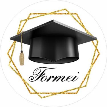 Imagem de Painel de Lona Redondo Formei Formatura Formas Glitter Dourado - Fabri