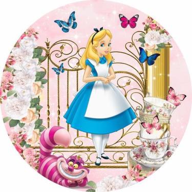 Imagem de Painel de Lona Redondo Alice Luxo Rosa - Fabrika De festa, 150x150cm