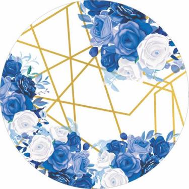 Imagem de Painel de Tecido Sublimado Redondo Flores Azul e Geometricos  c/ Elást