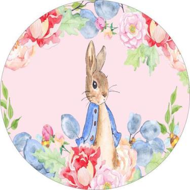 Imagem de Painel de Lona Redondo Páscoa Coelho Aquarela Jardim De Flores - Fabri