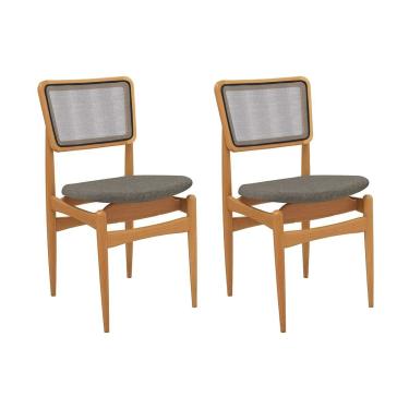 Imagem de Kit 2 Cadeiras Sala Jantar Stela 1CMM013CA Premium Madeira Maciça 2 Un Carvalho/Linho Escuro/Tela Chumbo - Kappesberg