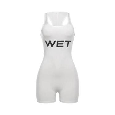 Imagem de Macacão Esportivo Feminino Branco Sem Mangas Verão 2025 Sexy Com Estam