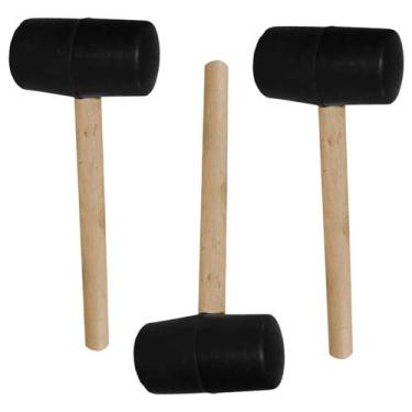 Imagem de Martelo Borracha Marreta Azulejo Kit 3 Uni Cabo Madeira Piso Ceramica 