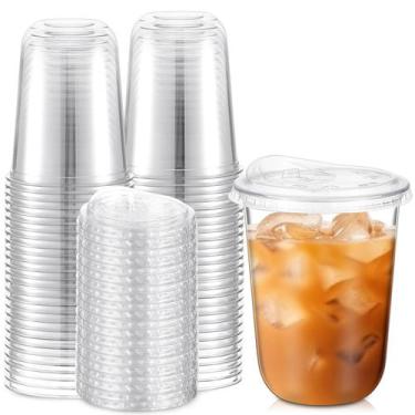Imagem de Copos de plástico Ziliny 50 conjuntos de 500 ml com tampas sem palha d