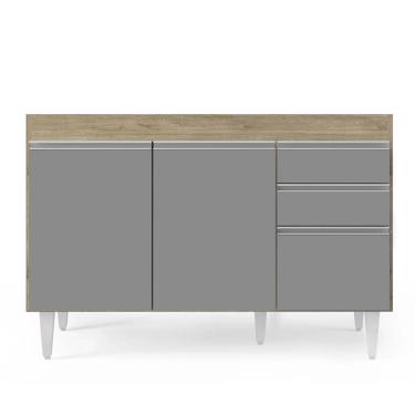 Imagem de Balcão Gabinete 120cm 3 Portas 2 Gavetas Michigan Castanho/cinza - Lumil