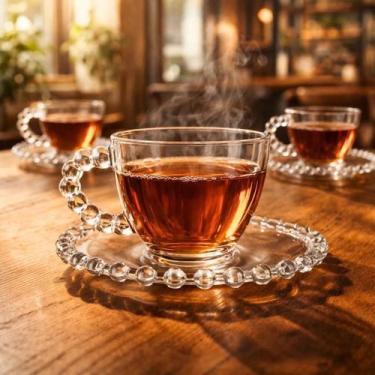 Imagem de Conjunto 4 Xícaras De Cristal Para Chá C/ Pires Bubbly 220ml - Hauskra