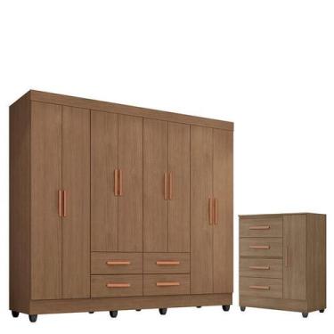 Imagem de Guarda Roupa Casal Porto com Cômoda Lite 4 Gavetas 1 Porta Carvalho OA