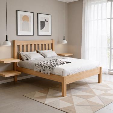 Imagem de Cama Casal Em Madeira Maciça Cabeceira Ripada 140cm Beatrice B07 