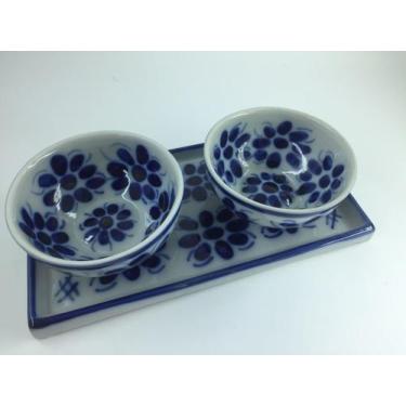 Imagem de Conjunto de bandeja e 2 bowls feito e pintado a mão - Porcelana Monte 