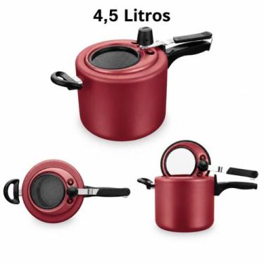 Imagem de Panela de Pressão MTA 4.5L Antiaderente SuperFlon Visor Vidro INMETRO,