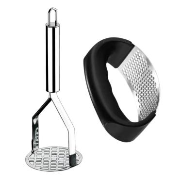 Imagem de Kit Utensílios de Cozinha 4 Peças Descascador de Legumes Amassador de Batatas Espremedor de Limão e Alho em Aço Inox