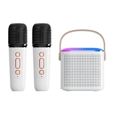 Imagem de Caixa de Som Infantil com Microfones Karaokê Bluetooth 5.0 Luzes LED Branco Bivolt