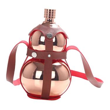 Imagem de de aço inoxidável à vazamentos Jarro de água de vinho Garrafa de cabaça, coldre de couro, jarra de chaleira de álcool portátil para, 1.5L Dourado