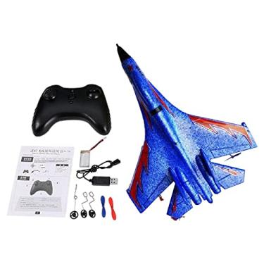 Imagem de Avião RC 2,4 G leve modelo Rtf com luzes noturnas de giroscópio, controle remoto, avião, espuma de controle remoto, planador RC para esportes ao ar livre - azul