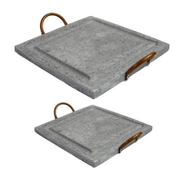 Imagem de Kit Grelhas Para Carnes Servir Porção Pedra Sabão P e G