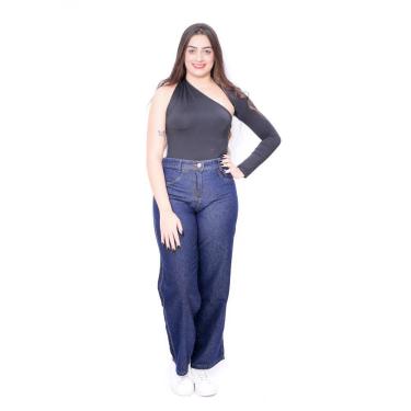 Imagem de Calça Jeans Feminina Luma Ventura Wide Leg Cintura Alta Denim Azul Escuro