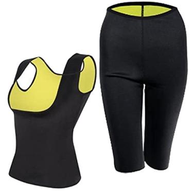 Imagem de Newmind Ternos para sauna modelador corporal corpete modelador cintura treinador regata e calças emagrecedoras para academia queimador de gordura, preto, GG