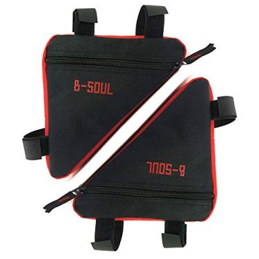 Imagem de AKT Pacote com 2 bolsas triangulares de bicicleta à prova d'água para bicicleta bolsa com moldura frontal para ciclismo bolsa de tubo de garrafa de água, vermelho