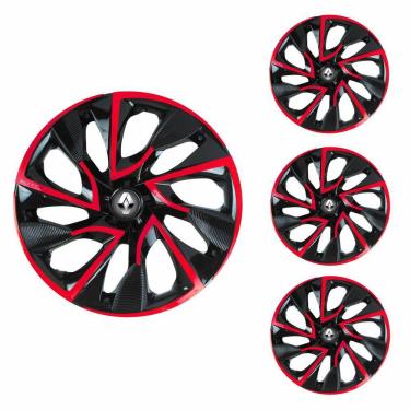 Imagem de Jogo Calota Aro 14 DS4 Red Cup Elitte Preto Vermelho + Emblema Resinado Renault (Sandero Logan Clio Scenic Megane)