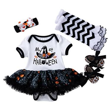 Imagem de Macacão infantil infantil de abóbora de Halloween, conjunto de faixas de cabelo, conjunto de panos, roupa de aniversário (0-preto, 3-6 meses)